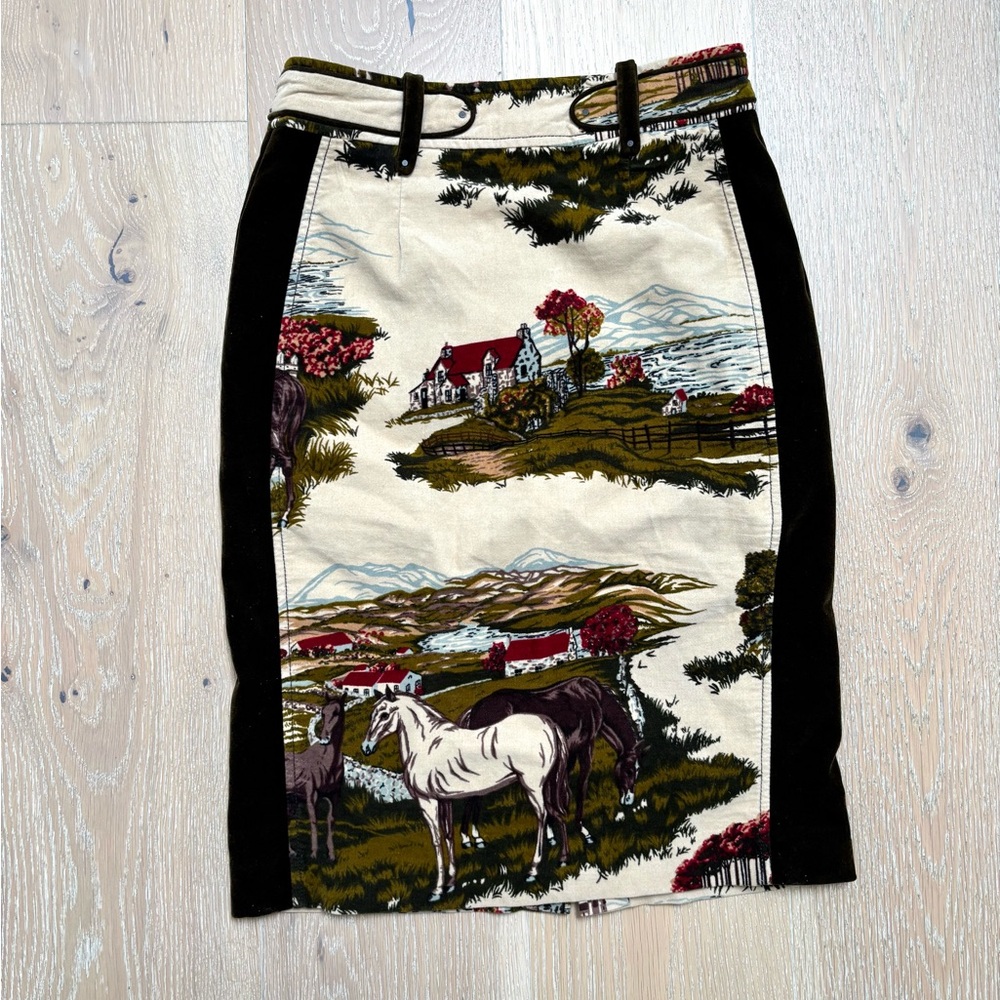 Anthropologie Cartonnier Velvet Pencil Skirt w/ Horse Details